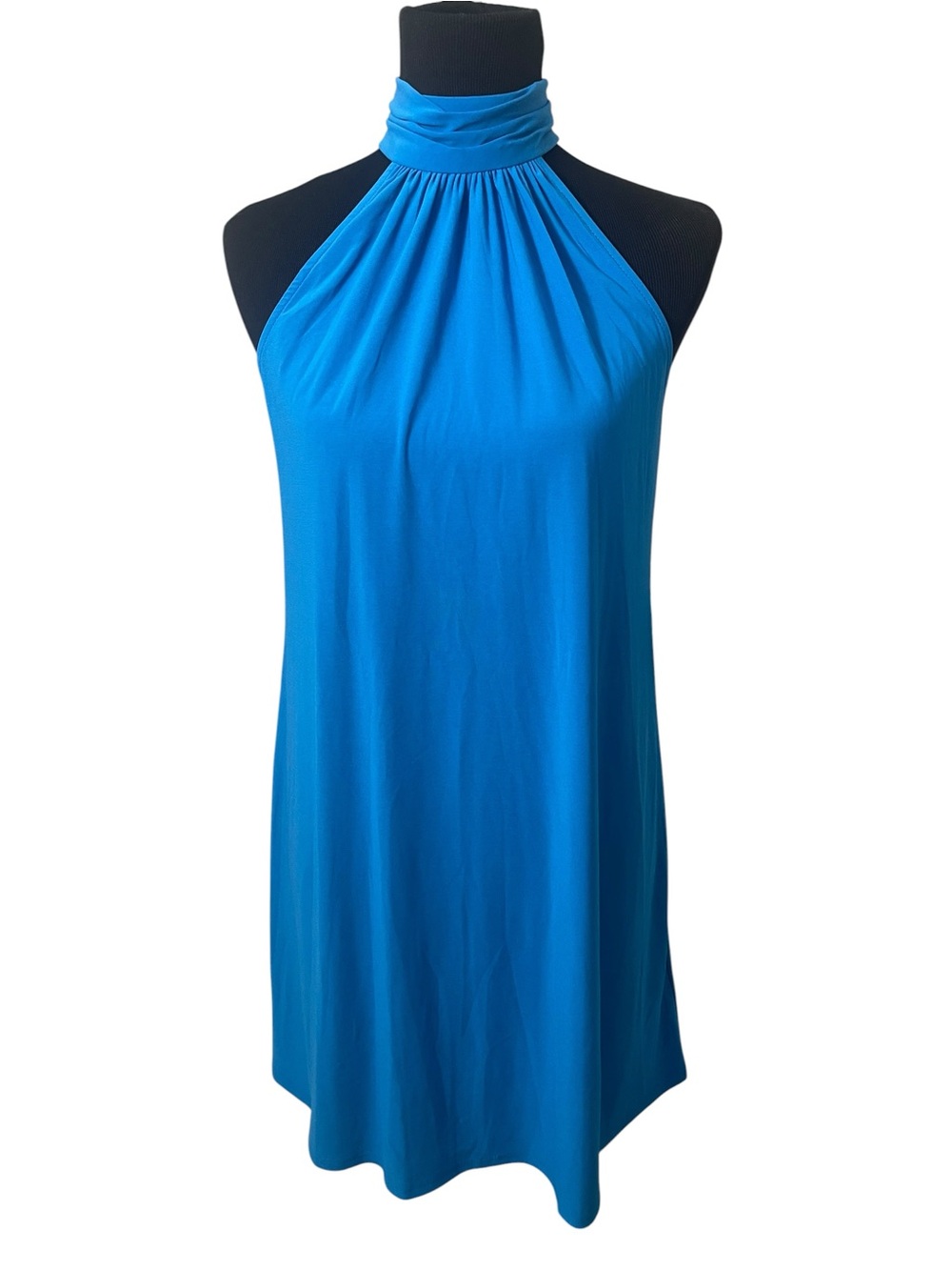 Express Bright Blue Halter Mock Neck Stretch Knit Mini Dress